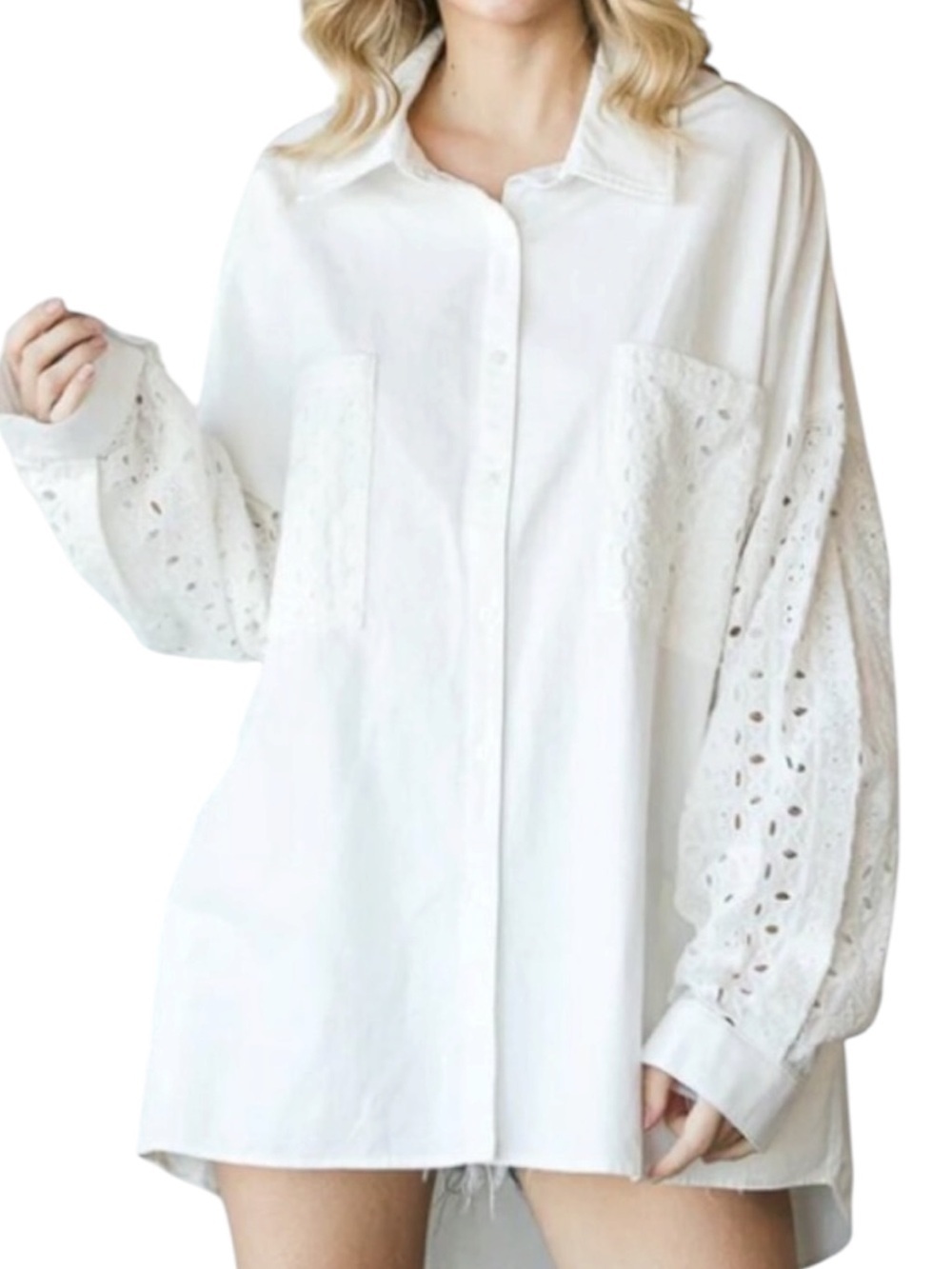 🌟Ollie + Halli M White Button Down Blouse OH001 - Picture 4 of 4